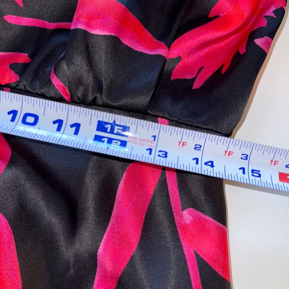 SALONI Kim B Floral 100% Silk Midi Dress Black Pink 8 - Picture 7 of 8